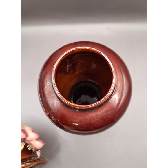 8.5" Jar Birds Floral Porcelain Ginger Jar lid Ceramic Shiny Glaze Gold Trim - Picture 10 of 14